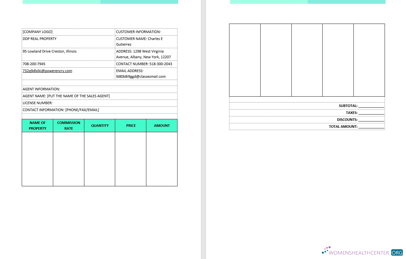 Download Real Estate Brokerage Commission Invoice Template Photoshop template
